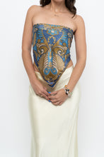 Load image into Gallery viewer, Vintage x Blue, Gold Silk Patterned Scarf