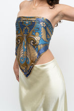 Load image into Gallery viewer, Vintage x Blue, Gold Silk Patterned Scarf