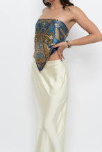 Load image into Gallery viewer, Vintage x Blue, Gold Silk Patterned Scarf