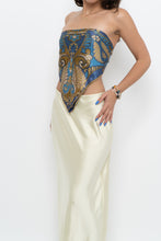 Load image into Gallery viewer, Vintage x Blue, Gold Silk Patterned Scarf