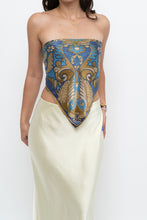 Load image into Gallery viewer, Vintage x Blue, Gold Silk Patterned Scarf