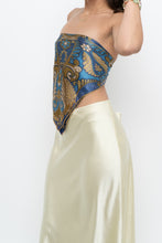 Load image into Gallery viewer, Vintage x Blue, Gold Silk Patterned Scarf