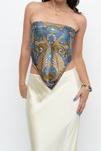 Load image into Gallery viewer, Vintage x Blue, Gold Silk Patterned Scarf