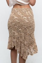 Load image into Gallery viewer, Vintage x Made in Canada x LE CHATEAU Nude, Brown Lace Midi Skirt (XS, S)