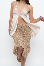 Load image into Gallery viewer, Vintage x Made in Canada x LE CHATEAU Nude, Brown Lace Midi Skirt (XS, S)