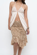 Load image into Gallery viewer, Vintage x Made in Canada x LE CHATEAU Nude, Brown Lace Midi Skirt (XS, S)