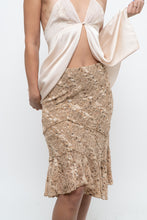 Load image into Gallery viewer, Vintage x Made in Canada x LE CHATEAU Nude, Brown Lace Midi Skirt (XS, S)