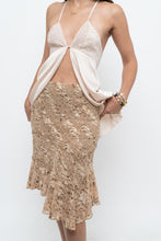Load image into Gallery viewer, Vintage x Made in Canada x LE CHATEAU Nude, Brown Lace Midi Skirt (XS, S)