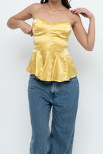 Load image into Gallery viewer, Vintage x BEBE Yellow Satin Strapless Top (S)