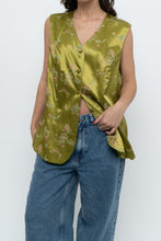 Load image into Gallery viewer, Vintage x Made in Canada x Chartreuse Satin Floral Vest (M, L)