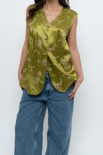 Load image into Gallery viewer, Vintage x Made in Canada x Chartreuse Satin Floral Vest (M, L)