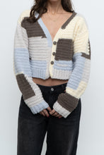 Load image into Gallery viewer, Vintage x Handmade Blue, Cream Cropped Cardigan (XS-M)