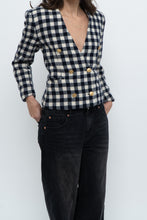 Load image into Gallery viewer, Vintage x JONES NY Navy, Cream Houndstooth Cropped Blazer (XS, S)