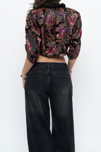 Load image into Gallery viewer, Vintage x Black Satin Patterned Cropped Blouse (S, M)