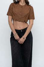 Load image into Gallery viewer, Vintage x Brown Raw Silk Cropped Blouse (XS, S)