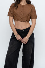 Load image into Gallery viewer, Vintage x Brown Raw Silk Cropped Blouse (XS, S)