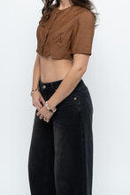 Load image into Gallery viewer, Vintage x Brown Raw Silk Cropped Blouse (XS, S)