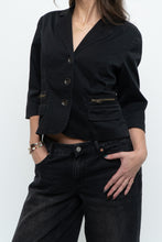 Load image into Gallery viewer, Vintage x Cotton Black Cropped Blazer (XS-M)