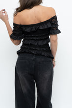 Load image into Gallery viewer, Vintage x Made in Canada x JOSEPH RIBKOFF Black Lace, Sequin Off-Shoulder Top (S-L)