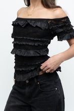 Load image into Gallery viewer, Vintage x Made in Canada x JOSEPH RIBKOFF Black Lace, Sequin Off-Shoulder Top (S-L)