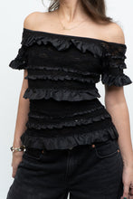 Load image into Gallery viewer, Vintage x Made in Canada x JOSEPH RIBKOFF Black Lace, Sequin Off-Shoulder Top (S-L)