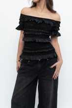 Load image into Gallery viewer, Vintage x Made in Canada x JOSEPH RIBKOFF Black Lace, Sequin Off-Shoulder Top (S-L)