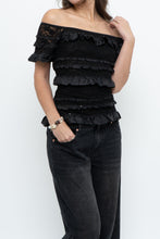Load image into Gallery viewer, Vintage x Made in Canada x JOSEPH RIBKOFF Black Lace, Sequin Off-Shoulder Top (S-L)