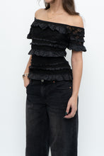 Load image into Gallery viewer, Vintage x Made in Canada x JOSEPH RIBKOFF Black Lace, Sequin Off-Shoulder Top (S-L)