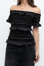 Load image into Gallery viewer, Vintage x Made in Canada x JOSEPH RIBKOFF Black Lace, Sequin Off-Shoulder Top (S-L)