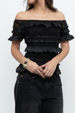 Load image into Gallery viewer, Vintage x Made in Canada x JOSEPH RIBKOFF Black Lace, Sequin Off-Shoulder Top (S-L)