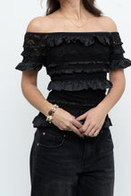 Load image into Gallery viewer, Vintage x Made in Canada x JOSEPH RIBKOFF Black Lace, Sequin Off-Shoulder Top (S-L)