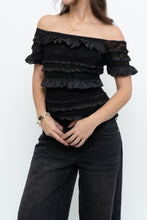 Load image into Gallery viewer, Vintage x Made in Canada x JOSEPH RIBKOFF Black Lace, Sequin Off-Shoulder Top (S-L)