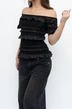 Load image into Gallery viewer, Vintage x Made in Canada x JOSEPH RIBKOFF Black Lace, Sequin Off-Shoulder Top (S-L)