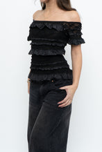 Load image into Gallery viewer, Vintage x Made in Canada x JOSEPH RIBKOFF Black Lace, Sequin Off-Shoulder Top (S-L)