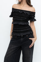 Load image into Gallery viewer, Vintage x Made in Canada x JOSEPH RIBKOFF Black Lace, Sequin Off-Shoulder Top (S-L)