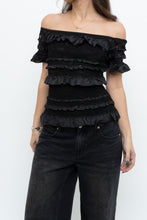 Load image into Gallery viewer, Vintage x Made in Canada x JOSEPH RIBKOFF Black Lace, Sequin Off-Shoulder Top (S-L)