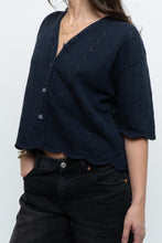 Load image into Gallery viewer, Vintage x Made in Great Britain x Navy Cotton-Blend Cropped Cardigan (S-L)