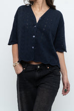 Load image into Gallery viewer, Vintage x Made in Great Britain x Navy Cotton-Blend Cropped Cardigan (S-L)