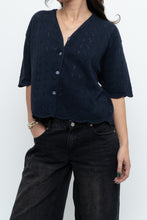 Load image into Gallery viewer, Vintage x Made in Great Britain x Navy Cotton-Blend Cropped Cardigan (S-L)