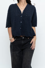 Load image into Gallery viewer, Vintage x Made in Great Britain x Navy Cotton-Blend Cropped Cardigan (S-L)