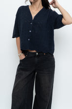 Load image into Gallery viewer, Vintage x Made in Great Britain x Navy Cotton-Blend Cropped Cardigan (S-L)