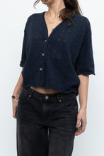 Load image into Gallery viewer, Vintage x Made in Great Britain x Navy Cotton-Blend Cropped Cardigan (S-L)