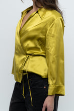 Load image into Gallery viewer, Vintage x Chartreuse Pure Silk Wrap Blouse (L)