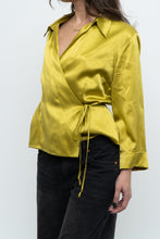 Load image into Gallery viewer, Vintage x Chartreuse Pure Silk Wrap Blouse (L)