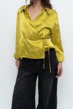 Load image into Gallery viewer, Vintage x Chartreuse Pure Silk Wrap Blouse (L)