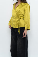Load image into Gallery viewer, Vintage x Chartreuse Pure Silk Wrap Blouse (L)
