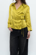 Load image into Gallery viewer, Vintage x Chartreuse Pure Silk Wrap Blouse (L)