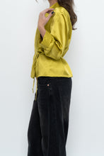 Load image into Gallery viewer, Vintage x Chartreuse Pure Silk Wrap Blouse (L)