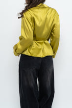 Load image into Gallery viewer, Vintage x Chartreuse Pure Silk Wrap Blouse (L)