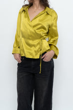 Load image into Gallery viewer, Vintage x Chartreuse Pure Silk Wrap Blouse (L)